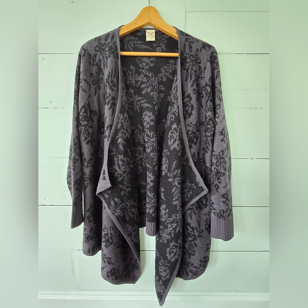 Faded Glory  Black Gray Floral Knit  Open Front Waterfall Cardigan  Women's  1X